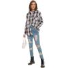 imageMoss Rose Womens Button Down Flannel Shirts Long Sleeve Plaid Shackets Business Casual Blouse TopWhite Purple