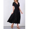 imageMoss Rose Womens Casual V Neck Boho Dress Puff Short Sleeve High Waist Floral Flowy Long DressesBlack