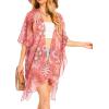 imageMoss Rose Womens Chiffon Long Kimono Beach Cover up for Summer Bathing Suits Cardigans Casual Loose SwimwearApeach Flower
