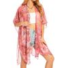 imageMoss Rose Womens Chiffon Long Kimono Beach Cover up for Summer Bathing Suits Cardigans Casual Loose SwimwearApeach Flower