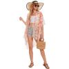 imageMoss Rose Womens Chiffon Long Kimono Beach Cover up for Summer Bathing Suits Cardigans Casual Loose SwimwearBmulticolor Flower