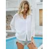 imageMoss Rose Womens Cover Up Shirt Crewneck Swimsuit Beach Bikini Beachwear Button Down Bathing SuitWhite