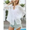 imageMoss Rose Womens Cover Up Shirt Crewneck Swimsuit Beach Bikini Beachwear Button Down Bathing SuitWhite
