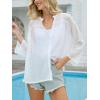imageMoss Rose Womens Cover Up Shirt Crewneck Swimsuit Beach Bikini Beachwear Button Down Bathing SuitWhite