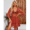 imageMoss Rose Womens Lace Bathing Suit Cover Up VNeck Coverups Swimwear Swimsuit Swim Beach Dress BeachwearBrick Red