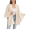 imageMoss Rose Womens Large Cross Front Poncho Sweater Wrap Topper Knitted Elegant Shawls Cape for Fall WinterAbeige