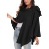 imageMoss Rose Womens Large Cross Front Poncho Sweater Wrap Topper Knitted Elegant Shawls Cape for Fall WinterAblack