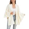 imageMoss Rose Womens Large Cross Front Poncho Sweater Wrap Topper Knitted Elegant Shawls Cape for Fall WinterAivory