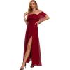 imageMoss Rose Womens Off The Shoulder Bridesmaid Dresses Side Split Beach Maxi Formal DressBurgundy