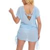 imageMoss Rose Womens Sexy Swimsuits Cover Up Cap Sleeve Backless Drawstring Bikini Bathing Suit SwimwearBlue