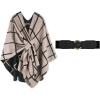 imageMoss Rose Womens Shawl Wrap Poncho Ruana Cape Open Front Cardigan Shawls for Fall WinterAz Black and Khaki With Belt