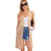 imageMoss Rose Womens Sleeveless Cardigans Vests Long Open Front Hollow Crochet Cardigan Sweater Duster VestCamel