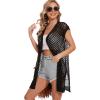 imageMoss Rose Womens Sleeveless Cardigans Vests Long Open Front Hollow Crochet Cardigan Sweater Duster VestZ Black