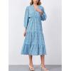 imageMoss Rose Womens Spring Summer Maxi Dresses V Neck 34 Sleeve Floral Flowy Swing Boho Long DressBlue