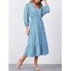 imageMoss Rose Womens Spring Summer Maxi Dresses V Neck 34 Sleeve Floral Flowy Swing Boho Long DressBlue