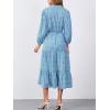 imageMoss Rose Womens Spring Summer Maxi Dresses V Neck 34 Sleeve Floral Flowy Swing Boho Long DressBlue