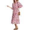 imageMoss Rose Womens Spring Summer Maxi Dresses V Neck 34 Sleeve Floral Flowy Swing Boho Long DressRed
