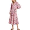 imageMoss Rose Womens Spring Summer Maxi Dresses V Neck 34 Sleeve Floral Flowy Swing Boho Long DressRed