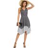 imageMoss Rose Womens Summer Casual Dress Fashion V Neck Sleeveless Midi Dresses with Asymmetrical HemBlack Stripe