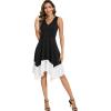 imageMoss Rose Womens Summer Casual Dress Fashion V Neck Sleeveless Midi Dresses with Asymmetrical HemBlack White