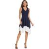 imageMoss Rose Womens Summer Casual Dress Fashion V Neck Sleeveless Midi Dresses with Asymmetrical HemNavy
