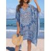imageMoss Rose Womens Swimsuit Cover up Beach Kaftan for Bathing Suit with Floral PatternAb Blue