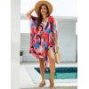 imageMoss Rose Womens Swimsuit Cover up Beach Kaftan for Bathing Suit with Floral PatternB Colorful Red 2