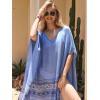 imageMoss Rose Womens Swimsuit Cover up Beach Kaftan for Bathing Suit with Floral PatternBlue