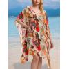 imageMoss Rose Womens Swimsuit Cover up Beach Kaftan for Bathing Suit with Floral PatternE Red Floral