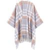 imageMoss Rose Womens Travel Plaid Shawl Wrap Open Front Poncho Cape for Fall WinterA Glacier Grey