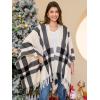 imageMoss Rose Womens Travel Plaid Shawl Wrap Open Front Poncho Cape for Fall WinterB Beige Check