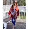 imageMoss Rose Womens Travel Plaid Shawl Wrap Open Front Poncho Cape for Fall WinterB Red