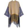 imageMoss Rose Womens Travel Plaid Shawl Wrap Open Front Poncho Cape for Fall WinterG Khaki and Blue Plaid