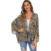 imageWomens Floral Print Puff Sleeve Kimono Cardigan Loose Short Cover Up Casual Blouse Tops