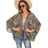 imageWomens Floral Print Puff Sleeve Kimono Cardigan Loose Short Cover Up Casual Blouse Tops