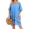 imageMoss Rose Beach Kaftan Dresses for Women V Neck Summer Swimsuit Cover up Beach Vacation ClothingBlue