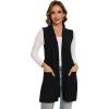 imageMoss Rose Long Vest for Women Sleeveless Cardigans Ribbed Knit Outwear with Belt and PocketsBlack