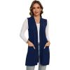 imageMoss Rose Long Vest for Women Sleeveless Cardigans Ribbed Knit Outwear with Belt and PocketsNavy