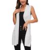 imageMoss Rose Long Vest for Women Sleeveless Lightweight Open Front Cardigans Ribbed Knit Outwear with PocketsIvory