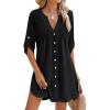 imageMoss Rose Women Beach Cover Ups V Neck Button Down Swimsuit Coverup Swimwear Bathing Suit Cover UpBlack