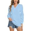 imageMoss Rose Women Cotton Blouses Tops Henley Shirts Long Sleeve V Neck Solid Color Casual TunicSky Blue