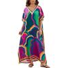 imageMoss Rose Women Summer Caftan Coverups Dress Kimono Beach Vacation Wear V Neck Print Maxi Boho DressD Clouds Print