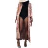 imageMoss Rose Women Summer Caftan Kimono Cardigan Open Fron Swimsuit Kaftan Maxi Beach Vacation Clothes with BeltAbrown