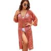 imageMoss Rose Womens Bathing Suit Cover Up 34 Sleeve Mesh Swimsuit Coverup Long Floral Beach Lace Kimono CardiganBrick Red