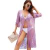 imageMoss Rose Womens Bathing Suit Cover Up 34 Sleeve Mesh Swimsuit Coverup Long Floral Beach Lace Kimono CardiganPurple
