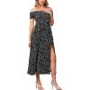 imageMoss Rose Womens Boho Maxi Dresses Summer Off Shoulder Cap Sleeve Flowy Swing Casual Long DressBlack