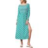 imageMoss Rose Womens Boho Maxi Dresses Summer Square Neck Long Sleeve Floral Flowy Swing Casual Long DressGreen