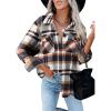 imageMoss Rose Womens Casual Plaid Shackets Button Down Long Sleeve Jacket Coats ShirtsBrown