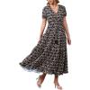 imageMoss Rose Womens Casual V Neck Boho Dress Puff Short Sleeve High Waist Floral Flowy Long DressesKhaki