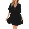 imageMoss Rose Womens Lace Bathing Suit Cover Up VNeck Coverups Swimwear Swimsuit Swim Beach Dress BeachwearZblack